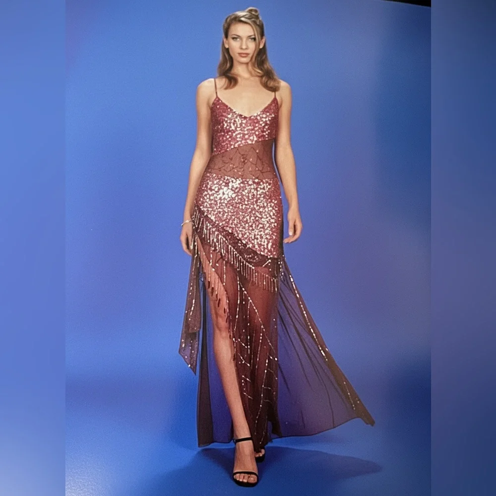 ATTITUDES BY DEBRA Glamorous Burgundy Sequin and beaded‎ evening dress Dress NWT